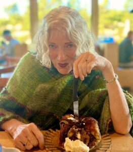 Charla Hathaway eating a sweet treat